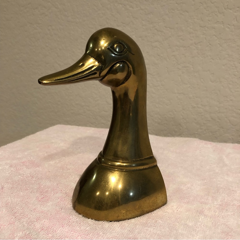 Vintage Weighted Brass Duck Head Single Bookend Doorstop 6.25”